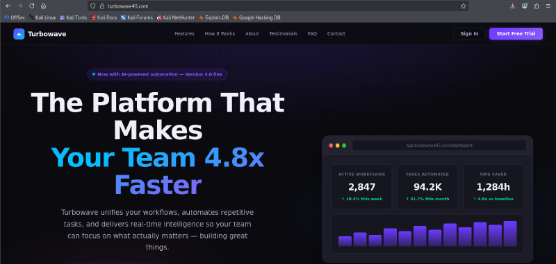 Linux view — benign SaaS landing page